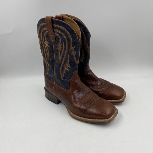 Ariat mens 9.5EE plan gingersnap brown leather black uppers square soft toe boot - Picture 3 of 8